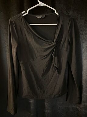 Black Knot-Detail Long Sleeve Blouse by Warehouse